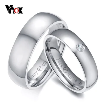 Vnox Basic Wedding Bands Rings for Women Man Customize Name Date Love Info Promise Alliance Anniversary Personalized Gift 1