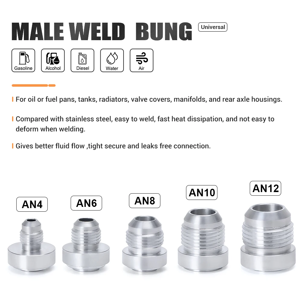 4PCS/SET Top Quality Aluminum AN4 AN6 AN8 AN10 AN12 Straight Male Weld Fitting Adapter Weld Bung Nitrous Hose Fitting