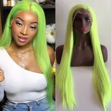 Bombshell светильник, зеленые прямые синтетические волосы, 13*6, парик на кружеве, без клея, термостойкие волокна, волосы, боковое расставание для женщин, парики