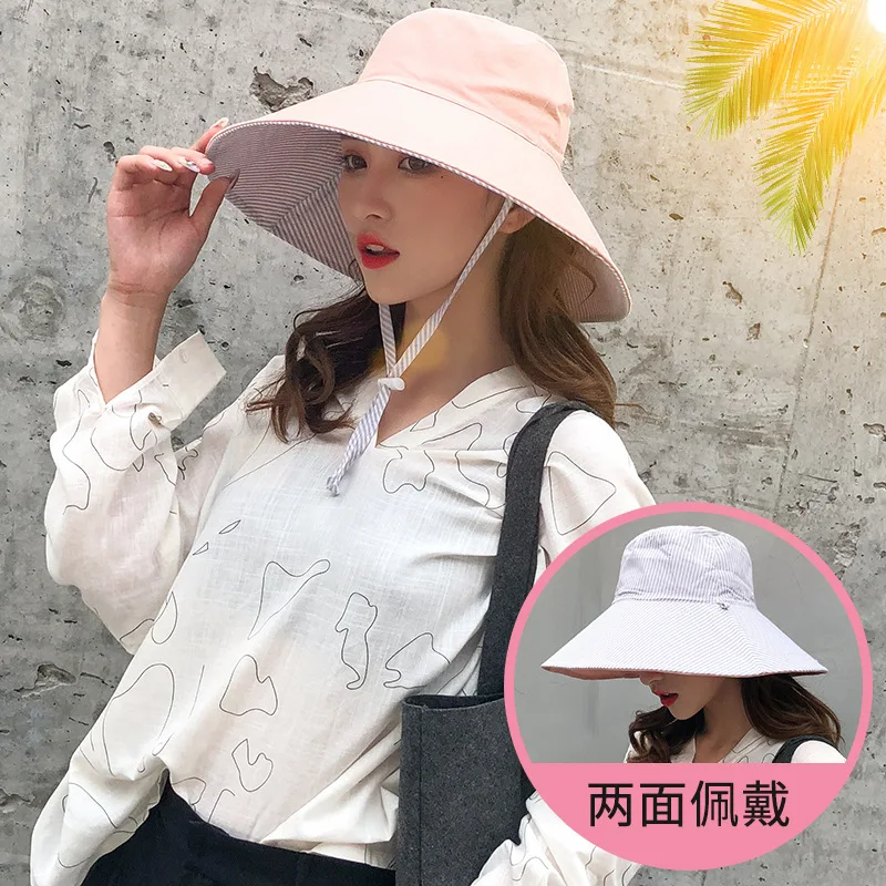 

Double-Sided Bucket Hat Women's Japanese-style Large Brim Spring And Summer Versatile Sun-resistant Sun Hat Korean-style Online