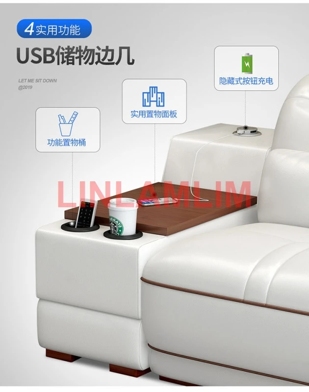 Manbas Italian Leather Sofa Genuine Leather Canap&eacute; Salon Couch Massage Sofas Modernos Para Sala with Speaker, Bluetooth, USB