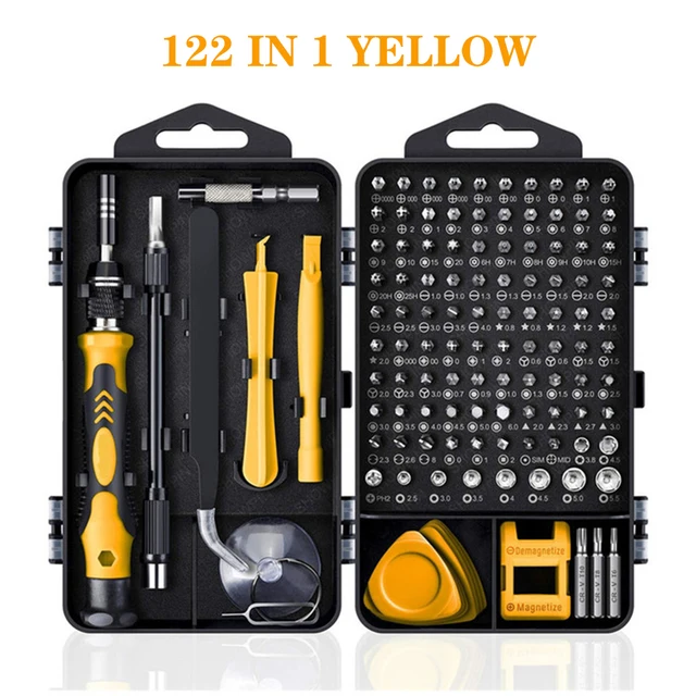 122 in 1 Screwdriver Set Precision Magnetic Screw Driver Bits Torx Hex Bit Handle Mobile Phone Repair Screwdrive Kit Hand Tools 122 in 1 Yellow