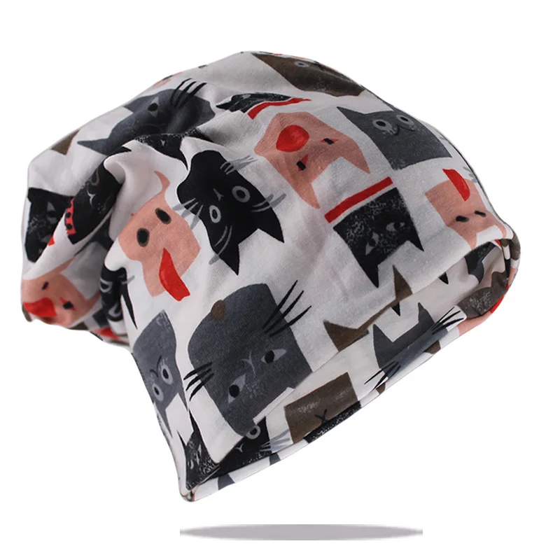 Neue Stil Mode Doppel Verwendet Frauen Herbst Warme Mützen Skullies Casual Bunte Floral Outdoor Hüte Schal Kappe Mädchen Weiche Gorras – Detail 5