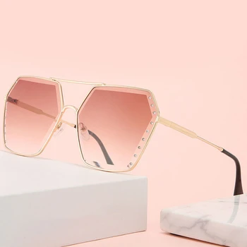 

New cut edge polygon rhinestone border sunglasses female IG fashion street shooting sunglasses Anti-UV lens out side sunglasses
