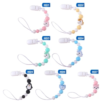 

Baby Cartoon penguin Fox Wooden Pacifier Clip Anti-chain Infant Chain Newborn Teething Pacifier Chain Holder For Baby Chew Toys