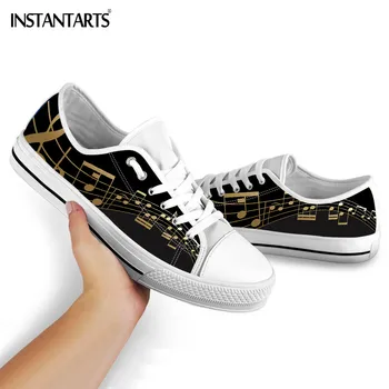 

INSTANTARTS Hot Sale Canvas Shoes for Women Music Note Printing Grils Lace Up Sneakers Leisure Vulcanized Shoe Brand Designer