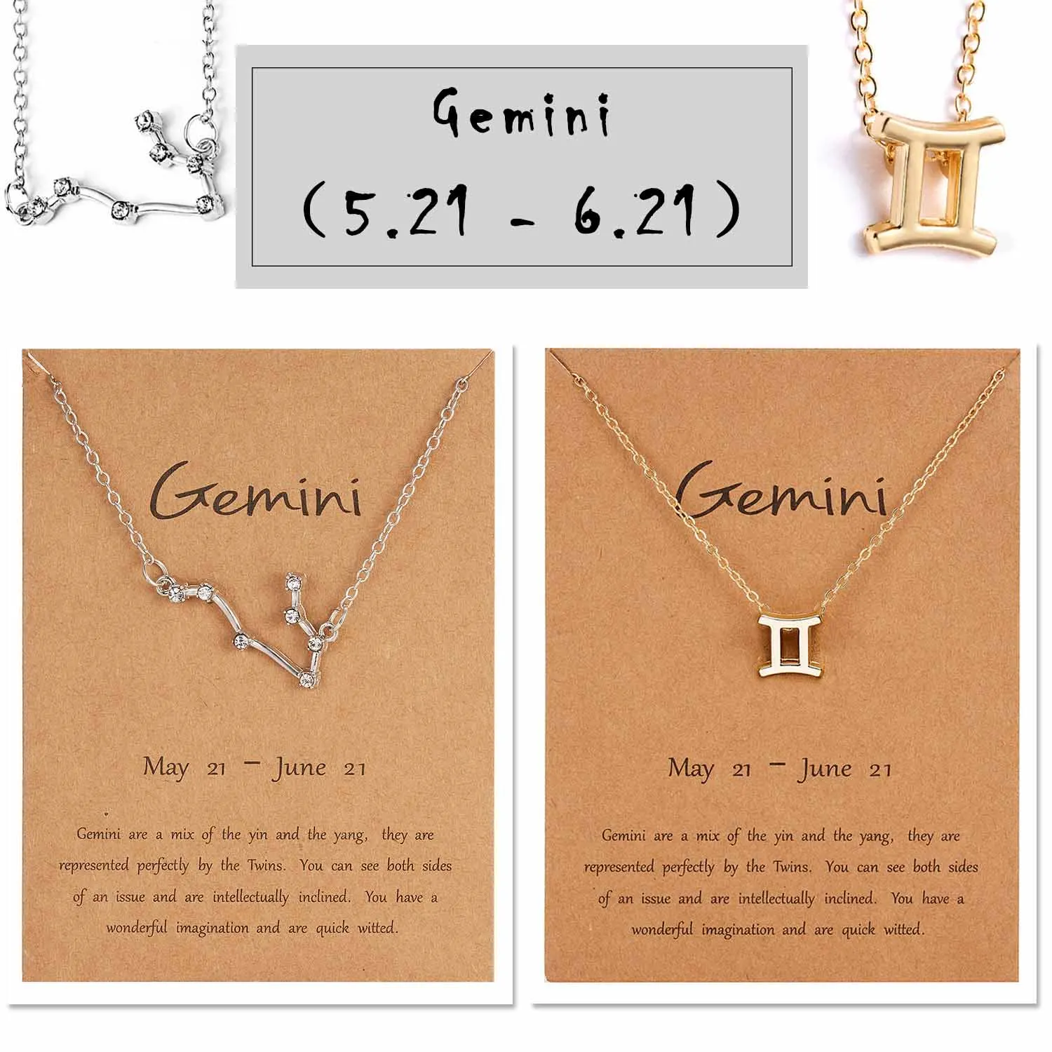 Rinhoo 12 Созвездие зодиака знак ожерелье для женщин золото серебро ювелирные изделия Leo Libra Aries кулон Велосипедный спорт астрологическое ожерелье - Окраска металла: Gemini