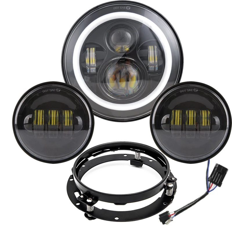 7&quot LED Projector Motor Headlight + 4 1/2 Passing Lights for Touring Electra Glide Black 7 inch |