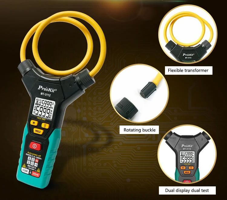 Proskit Smart True RMS Flex Clamp Meter двойной дисплей тест 0.1A-3000A Автоматический диапазон тока клещи Амперметр клещи мультиметр