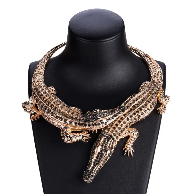 Панк ремень Стразы крокодил Цепочки и ожерелья для Для женщин модный тренд Цепочки и ожерелья T4MD - Окраска металла: Rose Gold