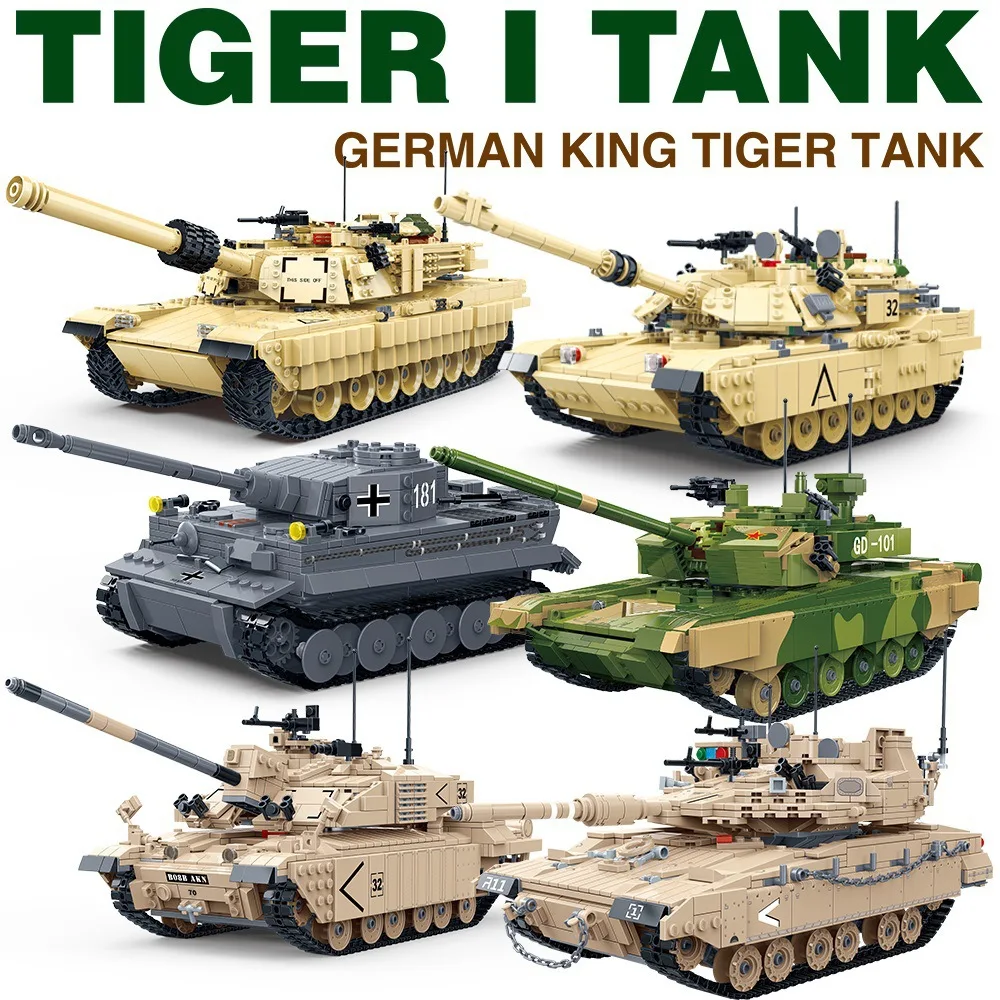 

Military German King Tiger Tank Model Building Blocks Army WW2 Soldier Figures Man Weapon Bricks Children Boy Toys Gift