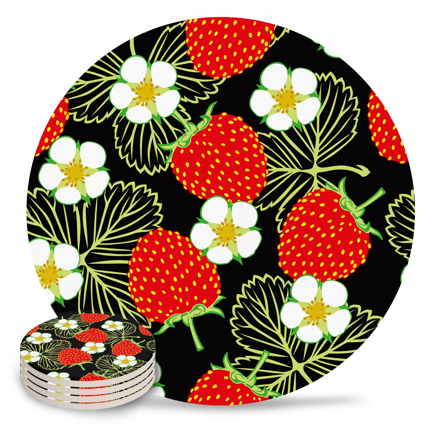 

Strawberry Cartoon Placemat Ceramic Drink Coasters Table Decoration Absorbent Moisture