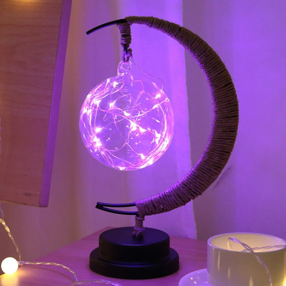 Handmade Hemp Rope Iron Night Light LED Star Moon Lamp Apple Christmas Garland lights Living Room Bedroom Decorator For New Year