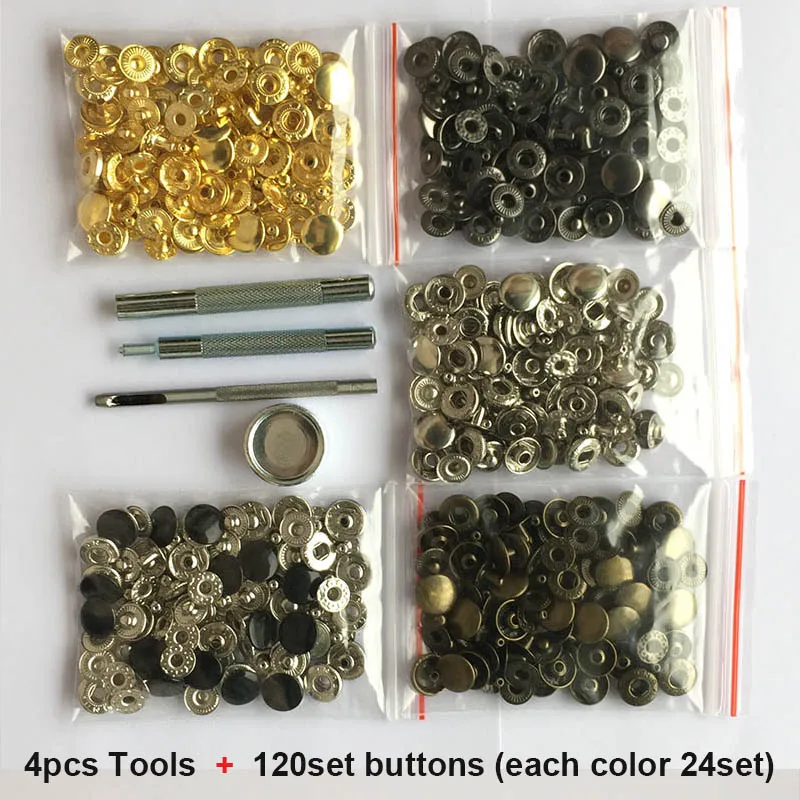 4tools 120set mix5 120 набор металлические кнопки 5 цветов+ 4 инструмента металлические шпильки для шитья кожевенного ремесла сумки для одежды ремень - Цвет: 4tools 120set mix5