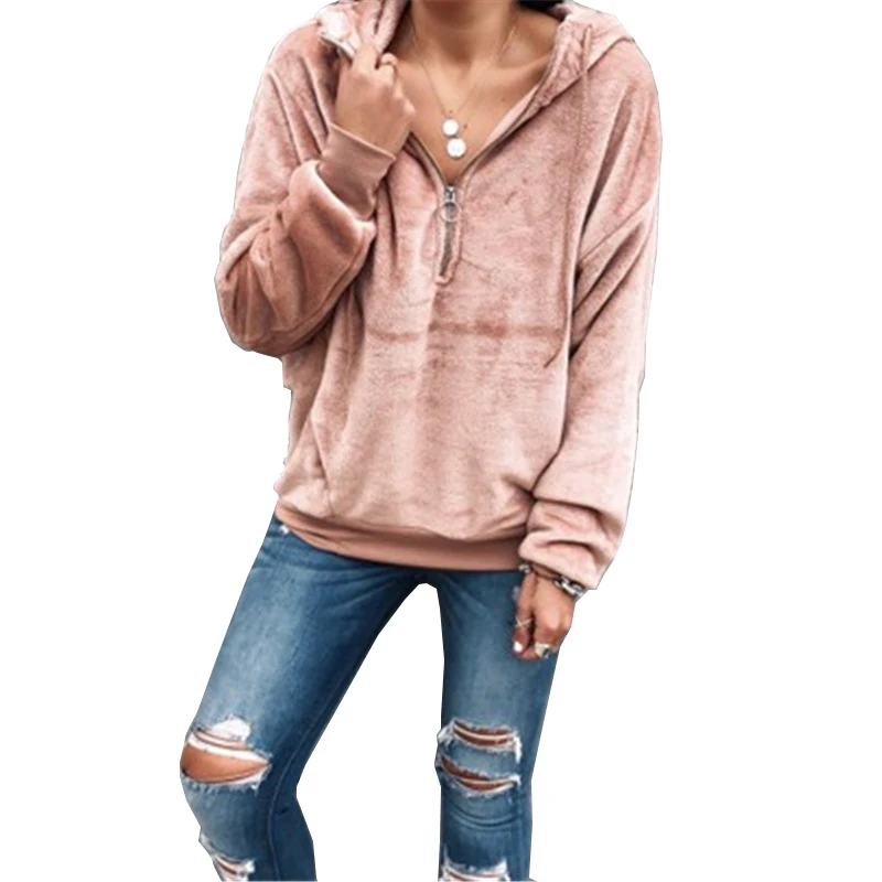

Minimalist Women Sweatshirt Hoodies Long Sleeev Zipper Pure Autumn Ladies Pullovers Winter Tops SJ4564X