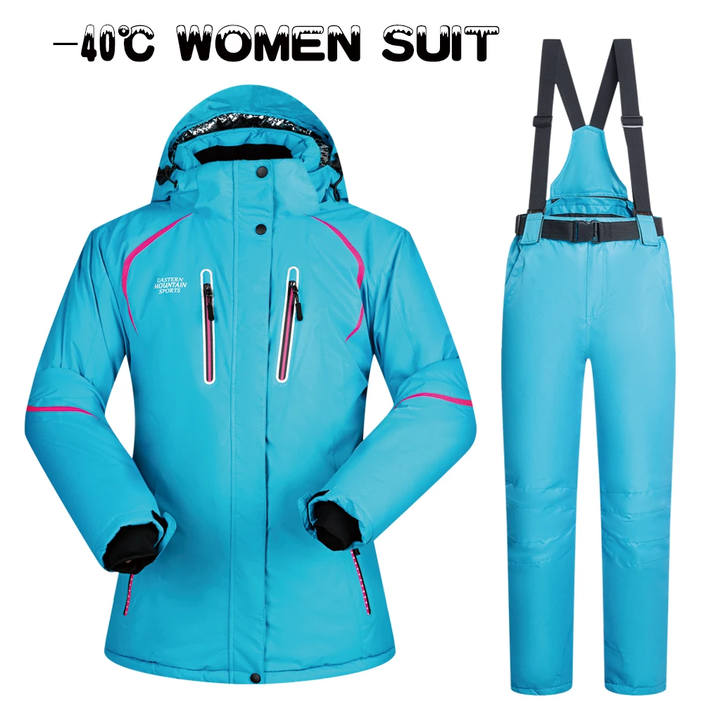 Лыжный костюм, женский зимний комплект одежды, толстая Водонепроницаемая лыжная куртка и штаны, комплект-30 градусов, лыжные и сноубордические костюмы, брендовые