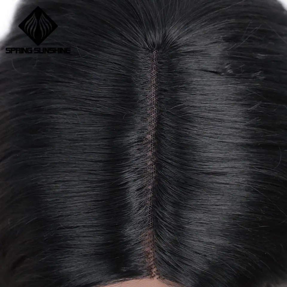 Синтетический 14 дюймов Боб Кружева передние парики естественная волна тела черный средняя длина высокотемпературное волокно для женщин