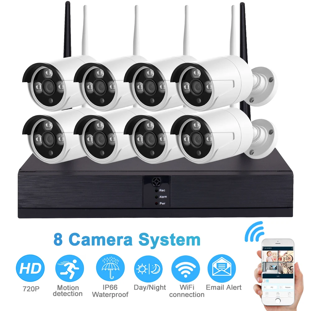 2MP 1080P CCTV система 8CH HD Беспроводной NVR комплект Открытый водонепроницаемый ИК ночного видения IP Wifi камера система безопасности комплект видеонаблюдения - Цвет: 8 Cameras 720P