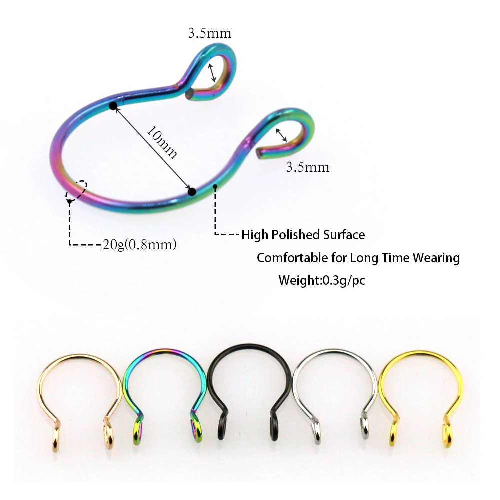 1-5PCS Steel 20G Dainty Faux Nose Rings Fake Septum Rings Hoop Nostril Piercing Fake Clip on Nose Oreja Piercings Jewelry