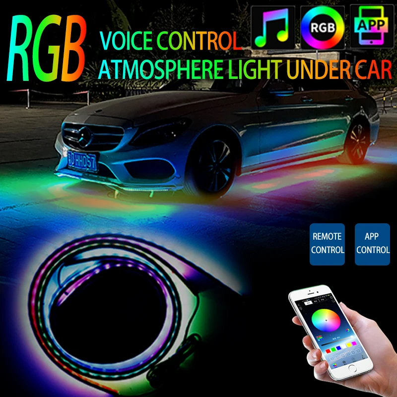 アンダーネオン ライト RGB LED テープ ストロボ 90cm/120cm 4本 セット サウンドセンサー付 イルミネーション 音楽同期 防水 A045 C | LAVERSTRA LED アンダーライト アンダーネオン 車 RGB 高輝度