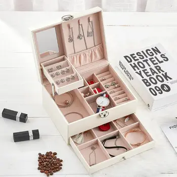 

Multi-Function Storage Box Leather Jewelry Box Multi-Layer Large-Capacity Jewelry Organizer For Necklace Rings Earring