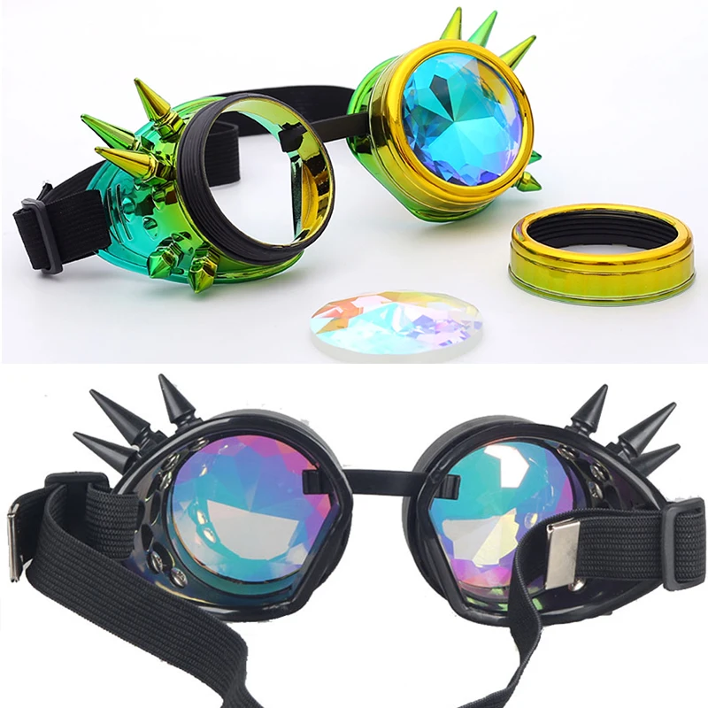 Hotselling Kaleidoscope Rainbow Glasses Men's Women's Sunglasses Rivet Steampunk Goggles Cosplay Vintage Gothic EDM Eyewear 5