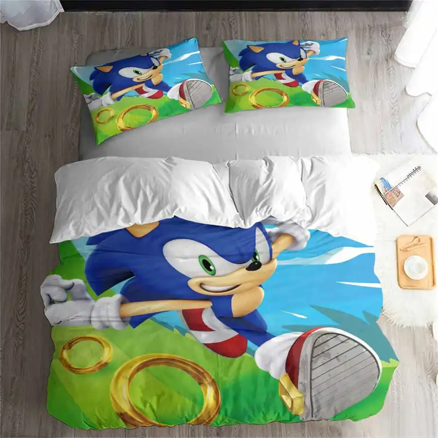 Helengili 3d Bedding Set Sonic Print Duvet Cover Set Bedcloth With