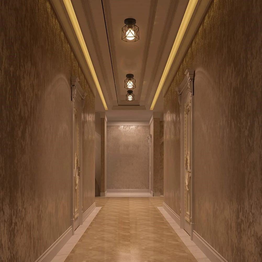 

E27 Socket Dining Room Wrought Iron Industrial Vintage Bar Home Balcony Shop LED Ceiling Light Semi Flush Mount Hollowed Out