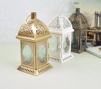 

Vintage Metal Moroccan Style Candlestick Glass Crystal Candle Stand Light Holder European Style Wedding Party Home Decor