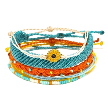 

Charm Bangle Inspirational Jewelry Sunflower Charm Bracelet Handmade Seed Beads Friendship Bracelet Femme Summer