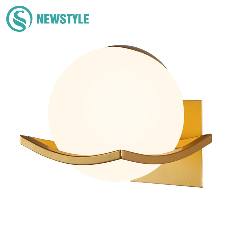 

LED Modern Minimalist Atmosphere Hotel Wall Lamp Bedroom Bedside Lamp Aisle Balcony Wall Lamp Glass Wrought Iron Wall Lamp