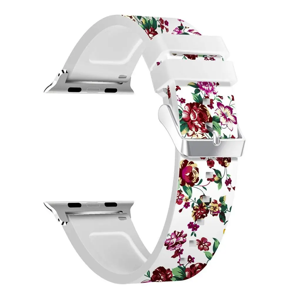 

Flower Pattern Replace Band For apple watch 42mm 44mm 40mm 38mm Series 5 4 3 2 1 sport silicone Bracelet wrist straps For iWatch