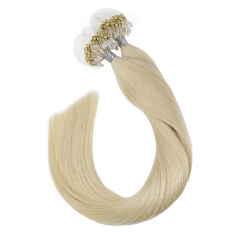

Ugeat Micro Ring Hair Extensions Platinum Blonde Color Machine Remy Human Hair 50g/100g 14-24inch Fusion Human Micro Bead Hair