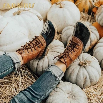 

Sarairis 2020 New Arrivals British Style Spell Color Fashion Boots Lace Up Thick Heels INS Hot Dropship Short Boots Woman Shoes