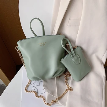 

Ladies Bucket Chains Small Bag 2020 New Girl Simple Wild Handbag Casual Shoulder Diagonal Coin Purse Green Khaki