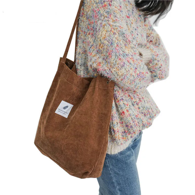 

Girl's bag High Capacity Women Corduroy Tote Ladies Casual Solid Color Shoulder Bag Foldable Reusable Women Shopping Beach Bag