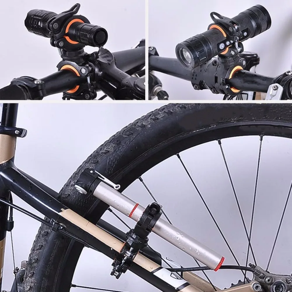 360 Degree Rotation Bicycle Seatposts Clamps Double LED Light Holder Front Flashlight Pump Handlebar Bike Accessory