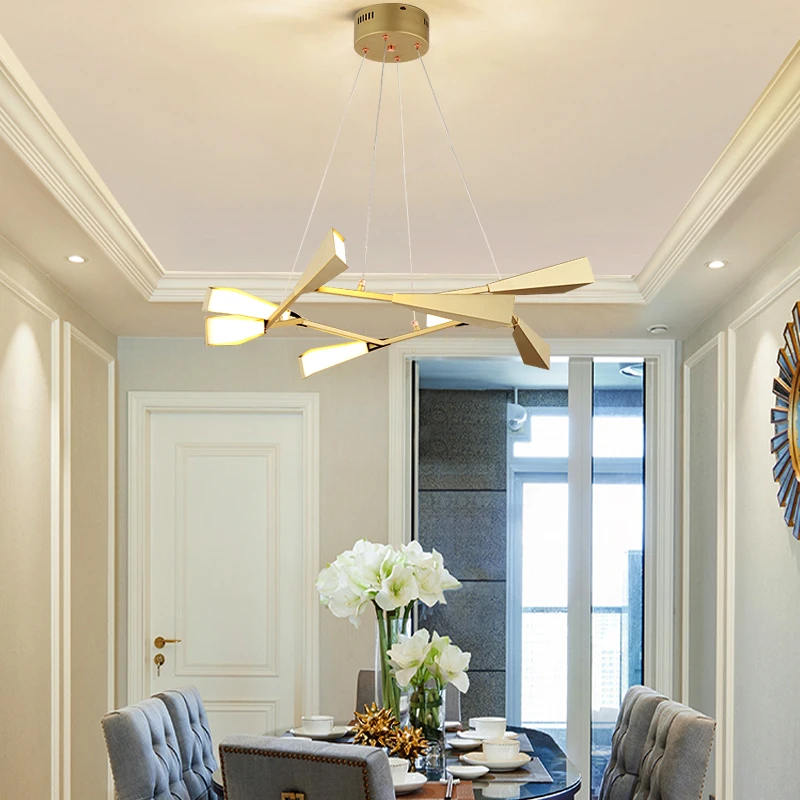 

New Minimalist Metal Chandeliers Light Simple Restaurant Living Room Gold Hanging Fixture Creative Dining Bedroom Led Lighting