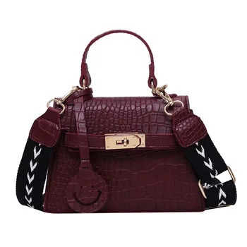 

Women Handbag Quality Leather Wide Strap Female Shoulder Bag Casual Tote Bag Luxury Designer Alligator Ladies' Top-handle Bag