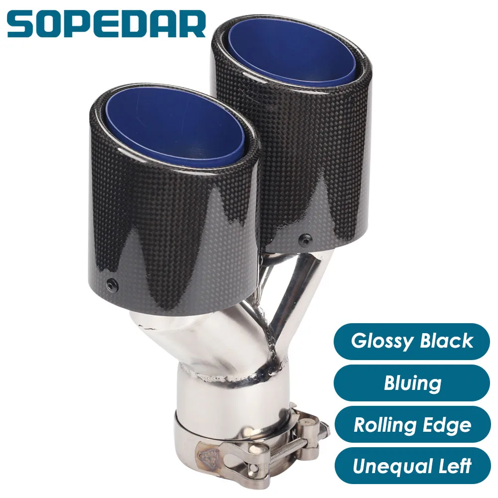 

SOPEDAR Dual Unequal Left With Clamp Escape coche Rolling Edge Glossy Bluing Y Model For Akrapovic AP44KR