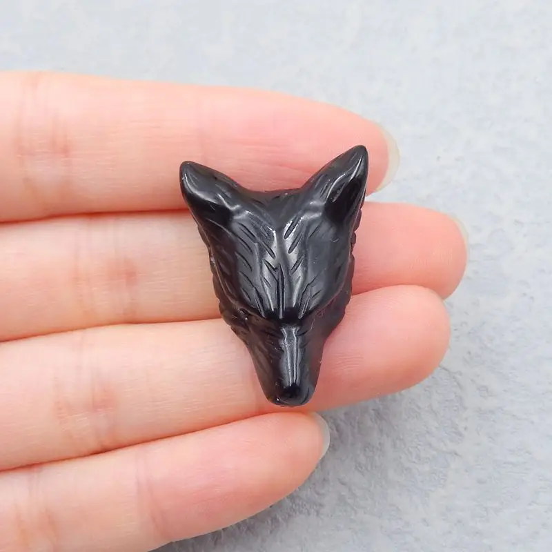 

Natural Stone Obsidian Handcarved Wolf Head Side Drilled Necklace Pendant Bead 31x22x11mm 7g