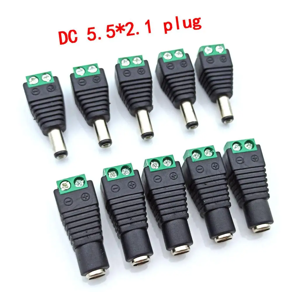 

50 Sets 5.5* 2.1mm Female Male DC Power Plug Adapter for 5050 3528 5060 Single Color LED Strip and CCTV Cameras power Connector