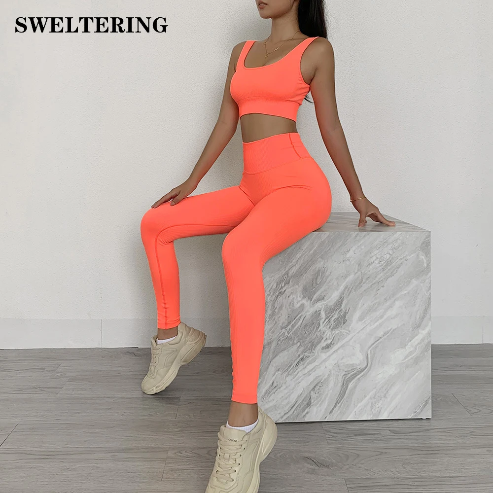 2 Pieces Seamless Fitness Women Yoga Suit Gym Push Up Clothes Workout Sport Set Padded Sports Bra High Waist Legging Sportswear | Спорт и
