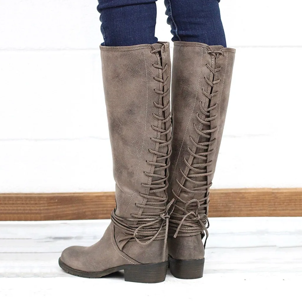 Женские зимние теплые сапоги до колена на меху женские зимние сапоги женские высокие сапоги на высоком каблуке с перекрестной шнуровкой на молнии обувь большого размера#917