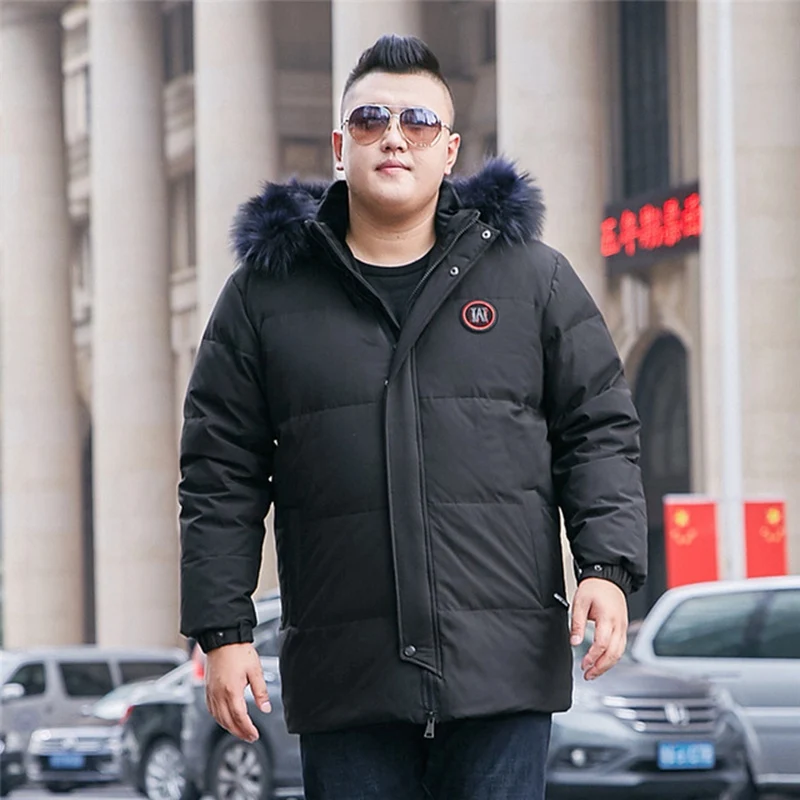 Черный Новинка, большой размер, мужская куртка на утином пуху с большим меховым воротником и стоячим воротником, 160 кг, можно носить 4XL 5XL 6XL - Цвет: Черный