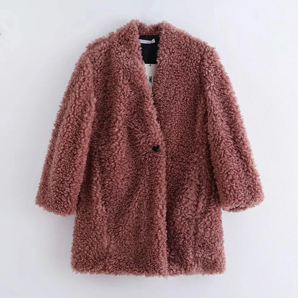 Женская зимняя куртка, пальто с длинным рукавом из флиса, тренчи zora vicky из овечьей шерсти, длинная теплая куртка с пушистым мехом, тренчи, верхняя одежда - Цвет: Red