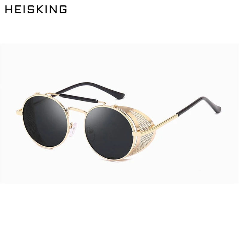 

HEISKING Retro Steampunk Sunglasses Round Designer Steam Punk Metal Shields Sunglasses Men Women UV400 Gafas Oculos De Sol