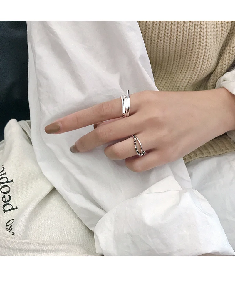 990 sterling silver multi-layers rings for women ringen, fashion engagement ring friends gifts silver jewelry bague femme