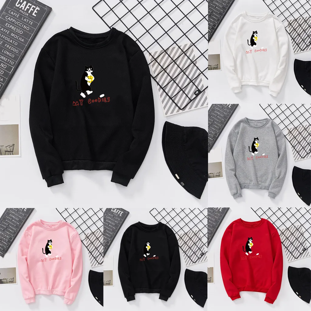 

Sweatshirt Unisex Men Women Casual Long Sleeve O-Neck Cat Printed Sweatshirt Pullover Autumn Winter Fashion Streetwear Hoodies