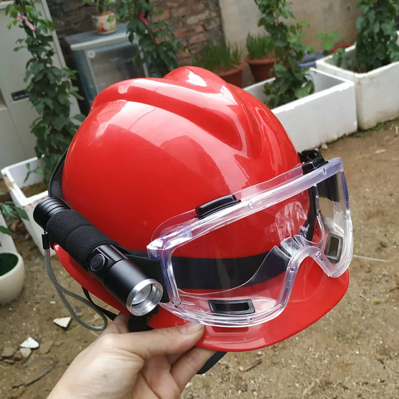 Спасательный шлем F1+ очки+ фонарик для фар аварийный спасательный костюм для защиты головы ночной спасательный шлем с подсветкой - Цвет: No battery